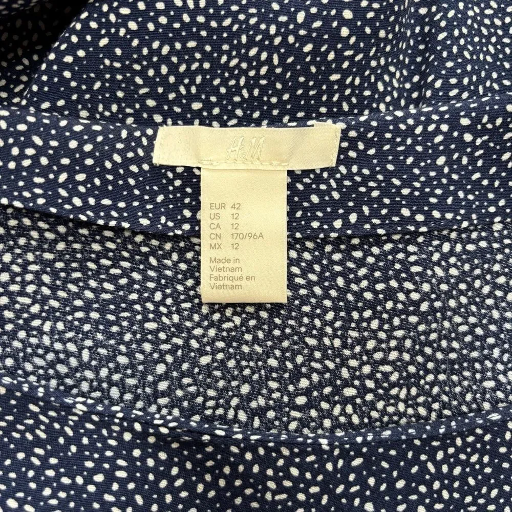 H&M Navy & White Dotted Print Blouse – Size 12